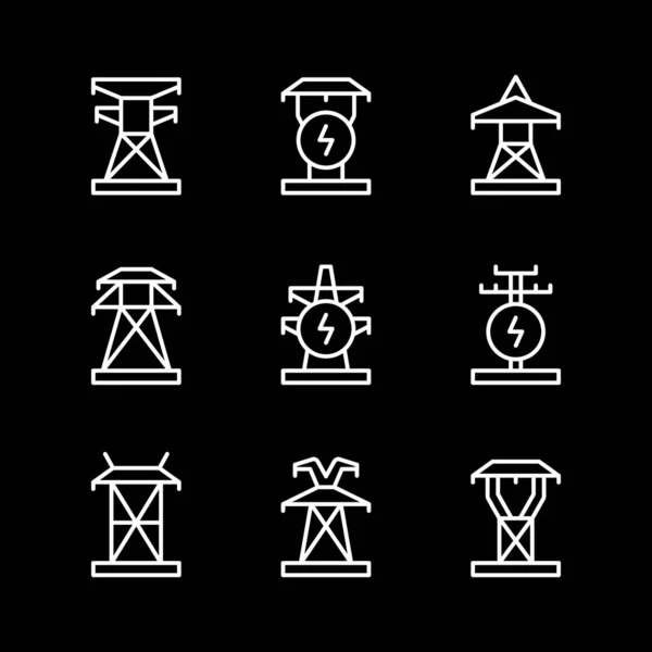 Définir les icônes de ligne de pylône électrique — Image vectorielle