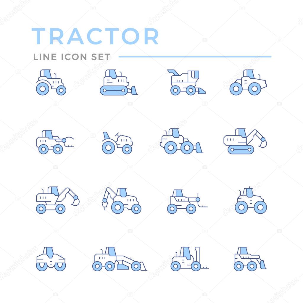 Set color line icons of tractors