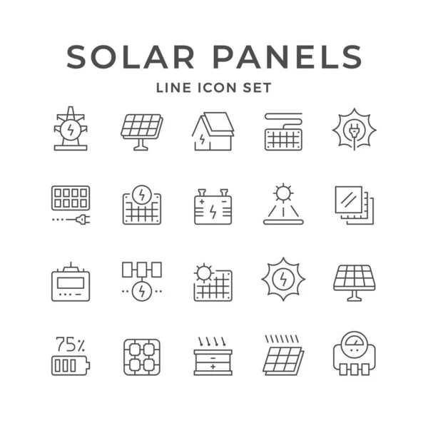 Impostare icone linea di pannelli solari — Vettoriale Stock