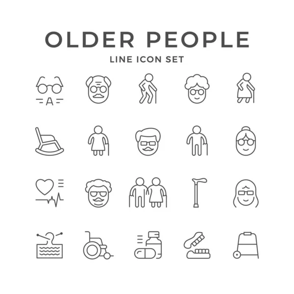 Set line icons of older people — Stock Illustration Set line icons of older people Vector Graphics