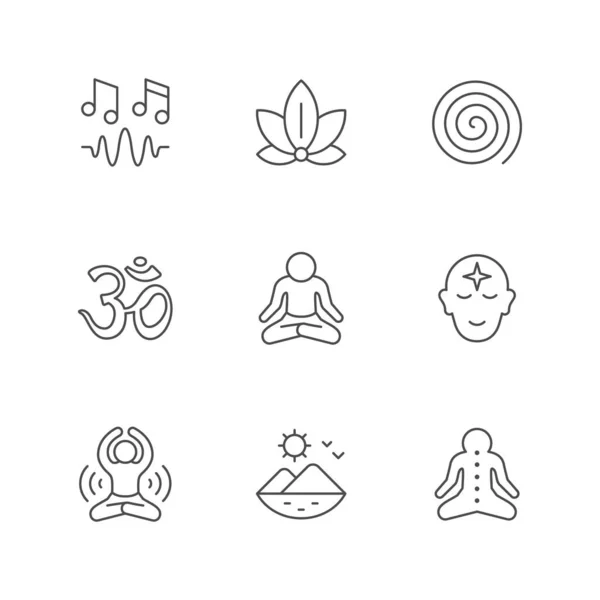 Establecer iconos de línea de meditación y yoga — Archivo Imágenes Vectoriales