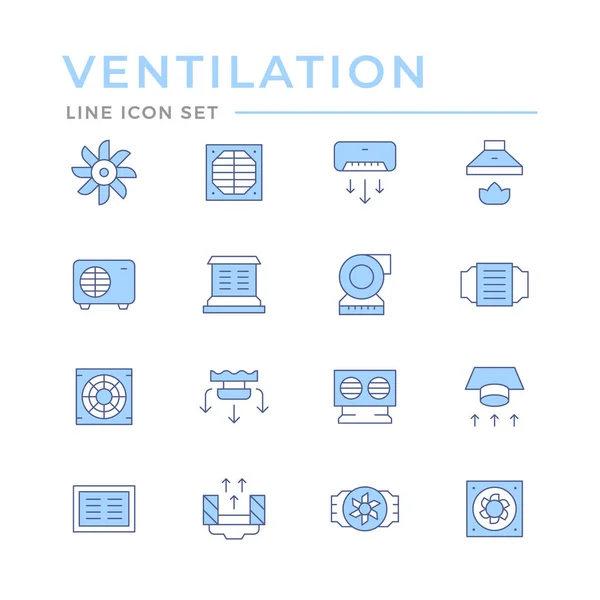 Establecer iconos de línea de color de ventilación — Vector de stock