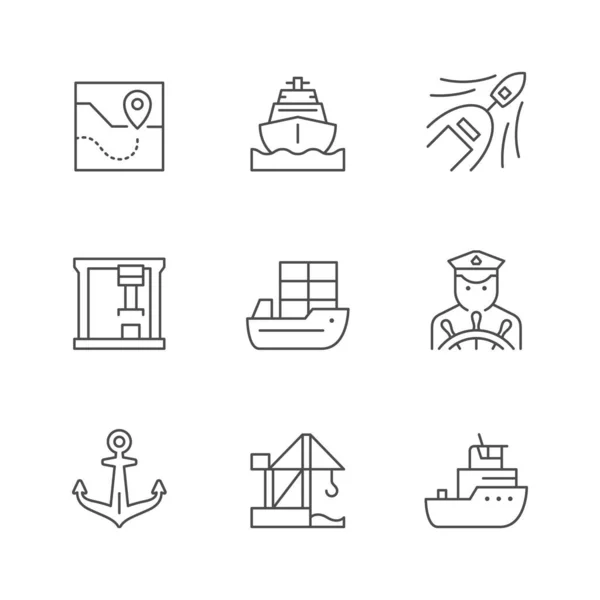 Establecer iconos de línea de puerto marino — Vector de stock