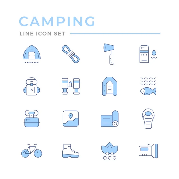 Set color line icons of camping — Stock Vector