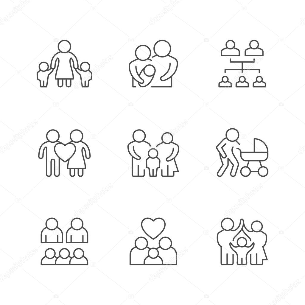 Set line icons of family