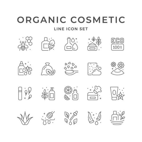 Definir ícones de linha de cosméticos orgânicos —  Vetores de Stock
