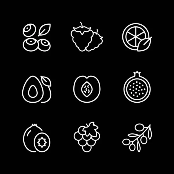 Ange linje ikoner för frukt — Stock vektor