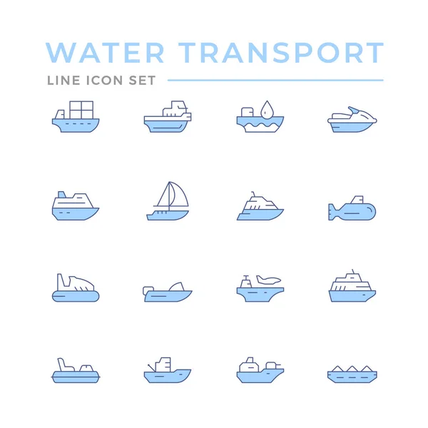Stel kleurlijn pictogrammen van het vervoer over water — Stockvector