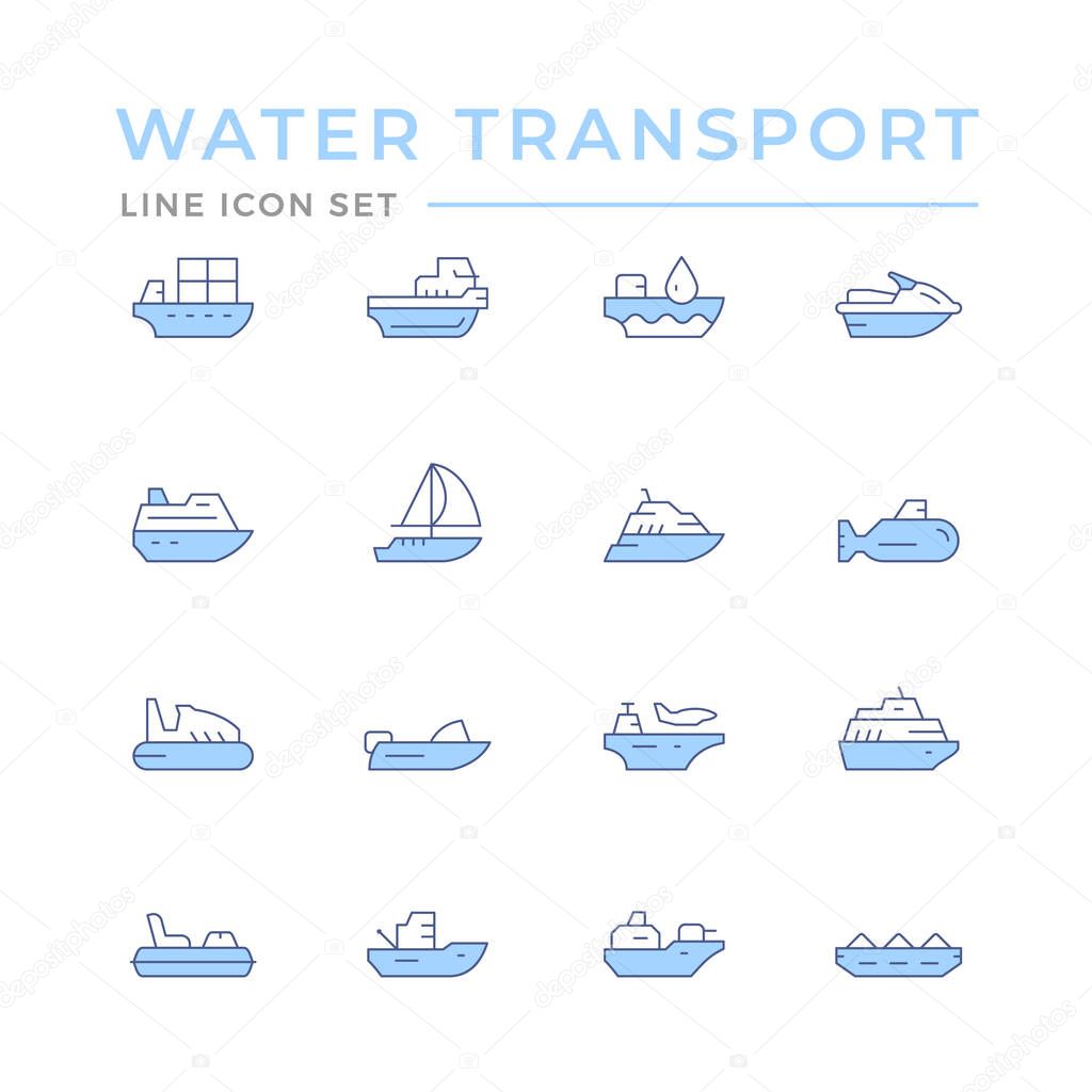 Set color line icons of water transport
