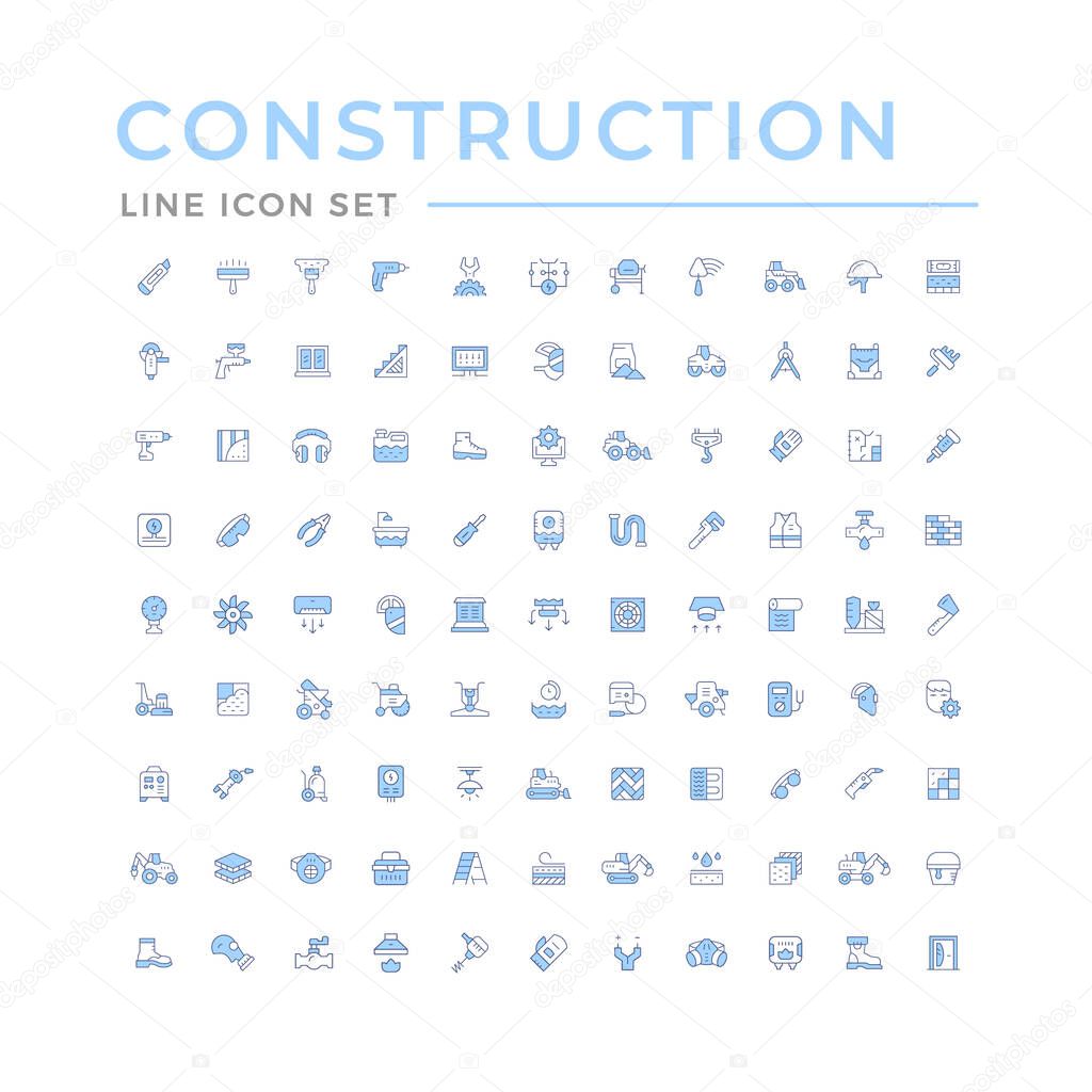 Set color line icons of construction and repair