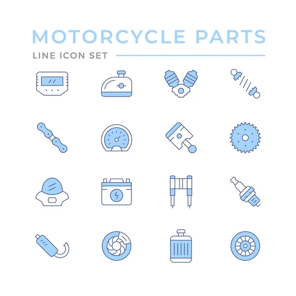 Farblinien-Symbole von Motorradteilen setzen — Stockvektor