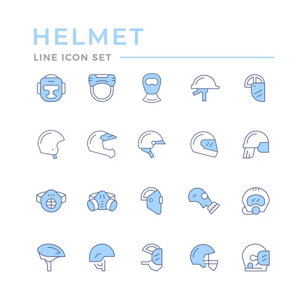 Establecer iconos de línea de color de cascos y máscaras — Vector de stock