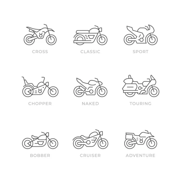 オートバイのセットラインアイコン — ストックベクタ