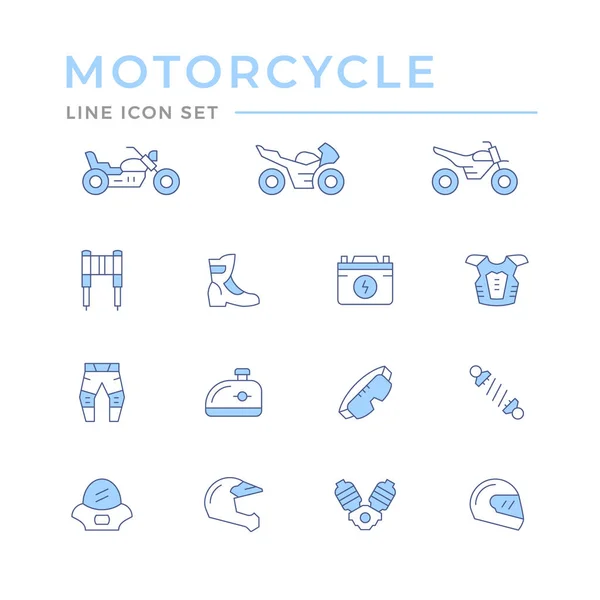 Set of motorcycle related color line icons — Stock Vector