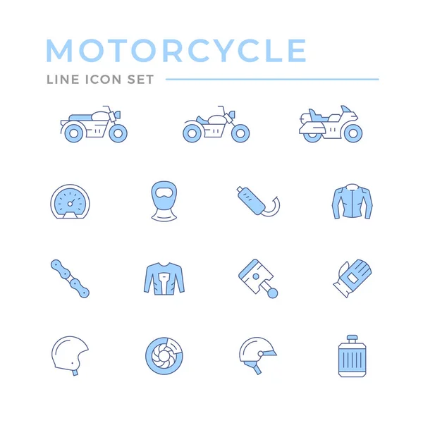 Set sepeda motor terkait ikon garis warna - Stok Vektor