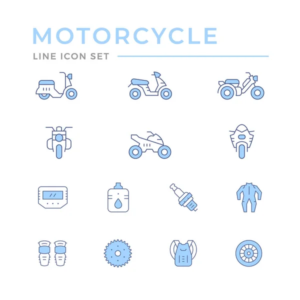 Zestaw ikon linii kolorów związanych z motocyklem — Wektor stockowy