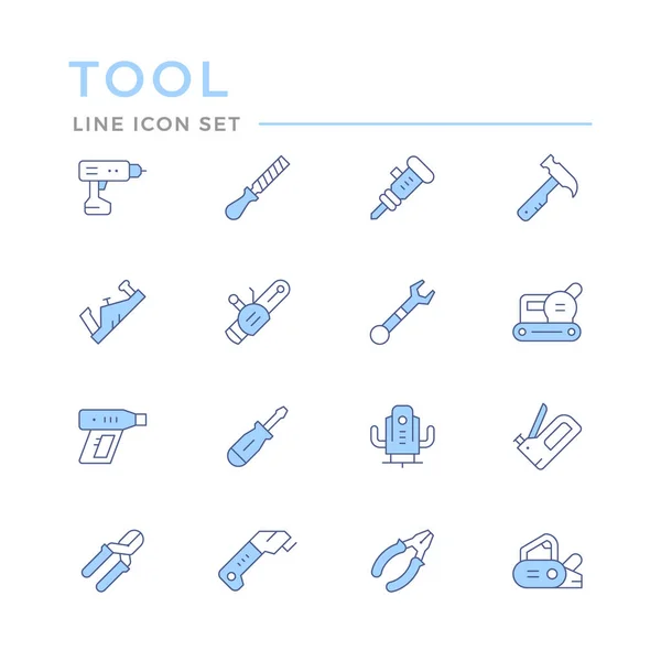 Establecer iconos de línea de color de la herramienta eléctrica y manual — Vector de stock