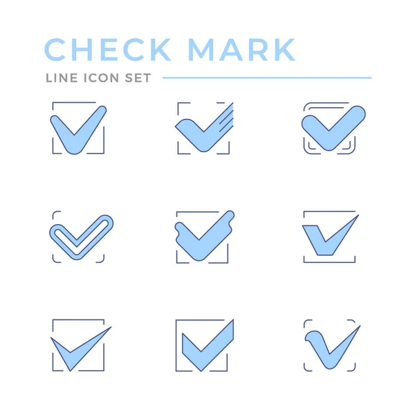 Establecer iconos de línea de color de la marca de verificación — Vector de stock