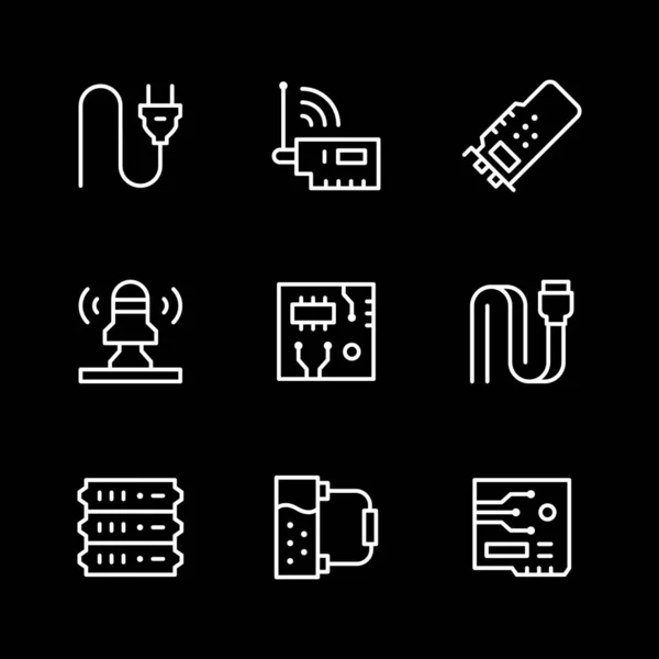 Set line icons of computer components — Stock Vector