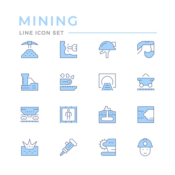 Establecer iconos de línea de color de la minería — Vector de stock