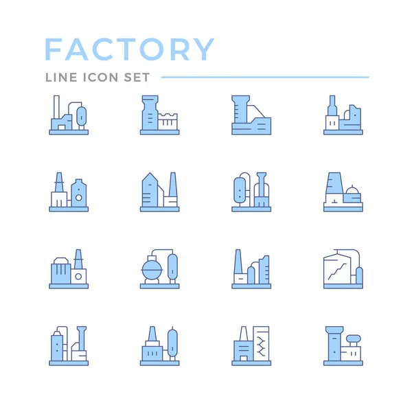 Ange färg linje ikoner av fabriken — Stock vektor