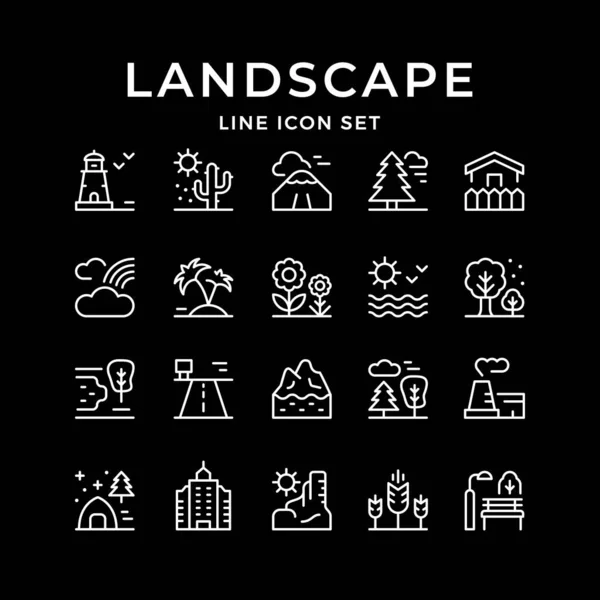 Establecer iconos de contorno de línea de paisaje — Vector de stock