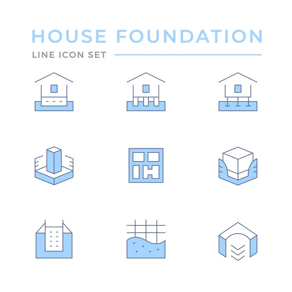 Ange färg linje ikoner av hus stiftelse — Stock vektor
