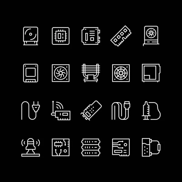 Establecer iconos de línea de los componentes del ordenador — Archivo Imágenes Vectoriales
