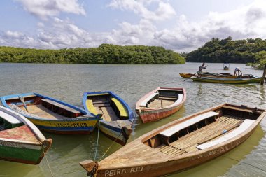 Bahia, Brezilya 'daki Caraiva. Tekneli Riverside Panoraması
