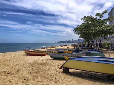 Fish boats on Costa Beach, Vila Velha, State of Espirito Santo - Brazil clipart