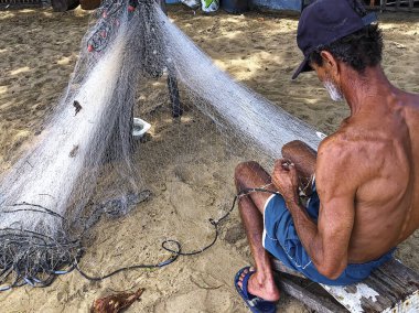 Costa Beach 'teki Fishman, Vila Velha, Espirito Santo Eyaleti, Brezilya. Gündüz çekimi