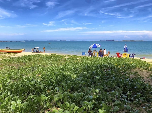 Słoneczny Dzień Costa Beach Panorama Ludźmi Vila Velha Stan Espirito — Zdjęcie stockowe