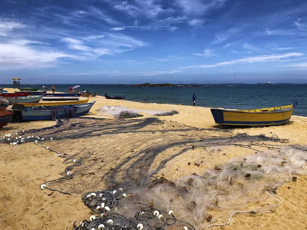 Fish boats on Costa Beach, Vila Velha, State of Espirito Santo - Brazil