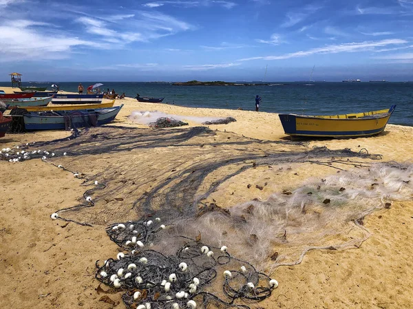 Fish boats on Costa Beach, Vila Velha, State of Espirito Santo - Brazil