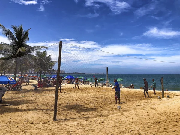 Pessoas Jogando Voleibol Praia Costa Vila Velha Estado Espírito Santo — Fotografia de Stock