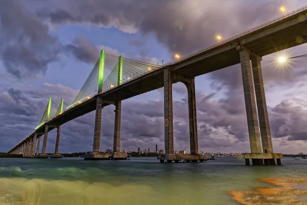 Ponte Manaus Iranduba Notte Ponte Sul Rio Negro Con 3595 — Foto Stock