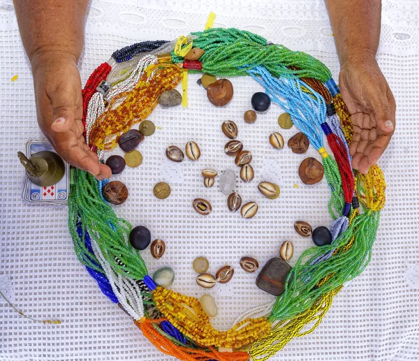 Porto Seguro Bahia Brasil 2019 Senhora Especialista Arte Jogo Búzios — Fotografia de Stock