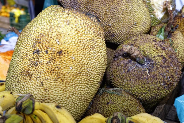 Spousta Durianů Ovoce Bazarových Pultech — Stock fotografie