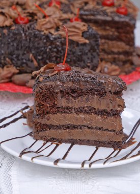 Beyaz tabakta taze pişmiş çikolatalı kek.