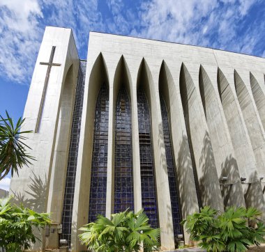 Brasilia, Brezilya - 27 Ağustos 2018: Dom Bosco Sığınak İçişleri - Brasilia, Distrito, Gotik tarzı beton tapınak Dom Bosco