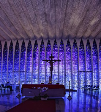 Brasilia, Brezilya - 27 Ağustos 2018: Dom Bosco Sığınak İçişleri - Brasilia, Distrito, Kilisenin Büyüleyici İç mimarisi Dom Bosco