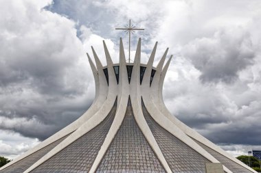 roof of the main modern architecture building Cathedral of Nossa Senhora Aparecida with bell tower in Brasilia, Brazil