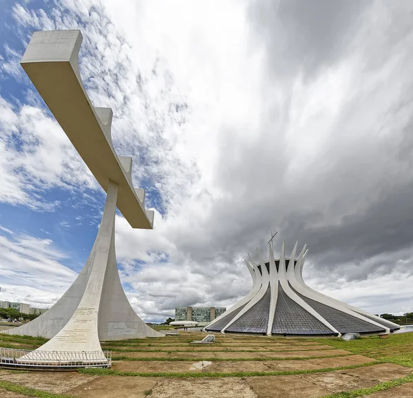 Igreja Nossa Senhora Estrutura Campanário Construída Com Colunas Pesadas Brasília — Fotografia de Stock