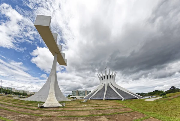 Igreja Nossa Senhora Estrutura Campanário Construída Com Colunas Pesadas Brasília — Fotografia de Stock