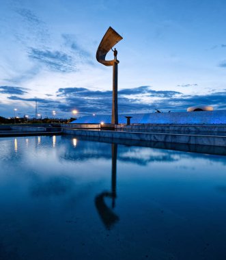 Brasilia, Distrito Federal, Brazil - January 25, 2020: Night view of the JK Memorial, Juscelino Kubitschek