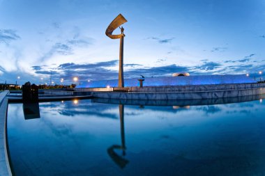 Brasilia, Distrito Federal, Brazil - January 25, 2020: Night view of the JK Memorial, Juscelino Kubitschek