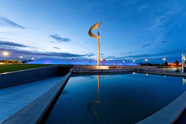 Brasilia, Distrito Federal, Brazil - January 25, 2020: Night view of the JK Memorial, Juscelino Kubitschek