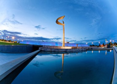 Brasilia, Distrito Federal, Brazil - January 25, 2020: Night view of the JK Memorial, Juscelino Kubitschek