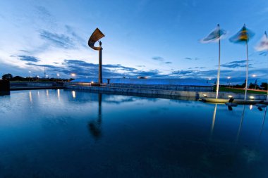 Brasilia, Distrito Federal, Brazil - January 25, 2020: Night view of the JK Memorial, Juscelino Kubitschek