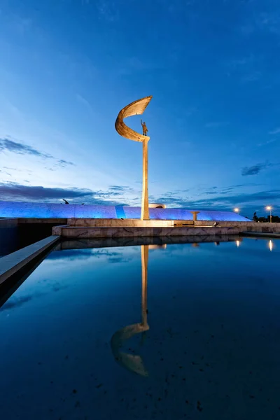 Brasilia, Distrito Federal, Brazil - January 25, 2020: Night view of the JK Memorial, Juscelino Kubitschek